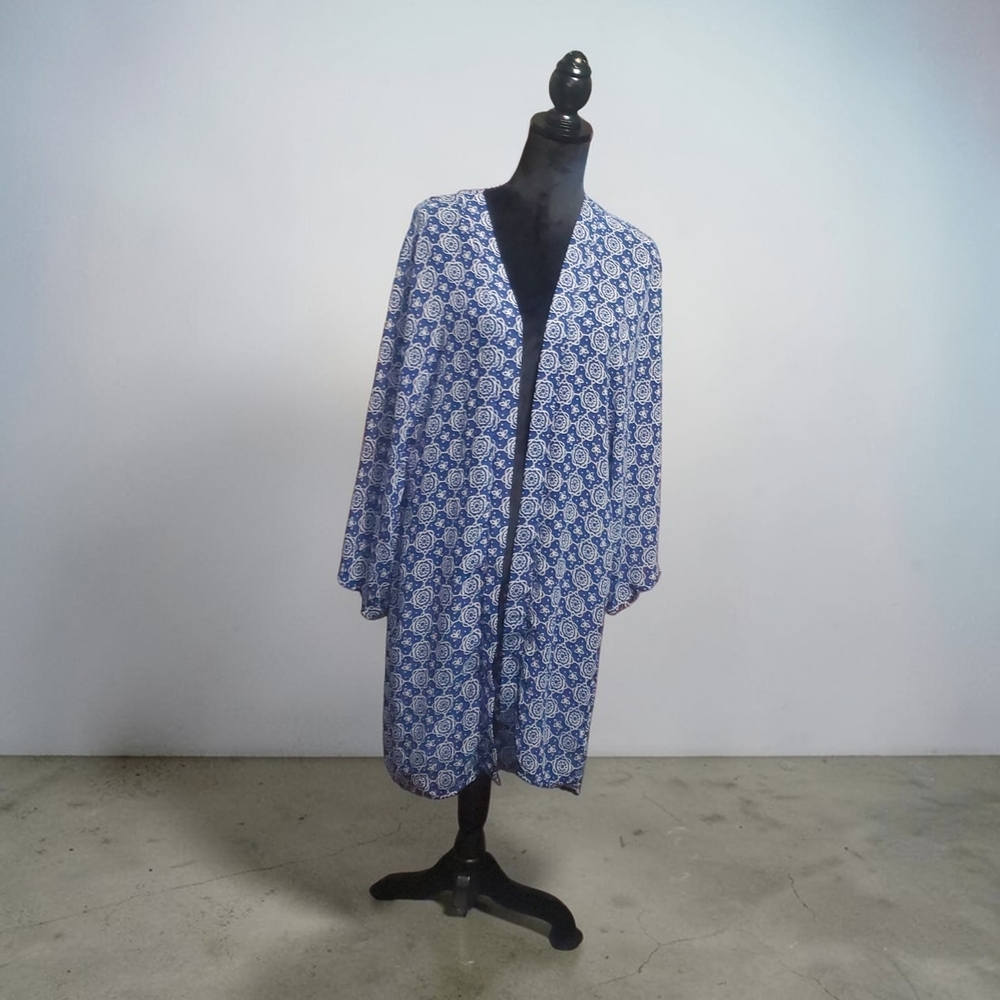 Lightweight Blue Printed Duster Coat